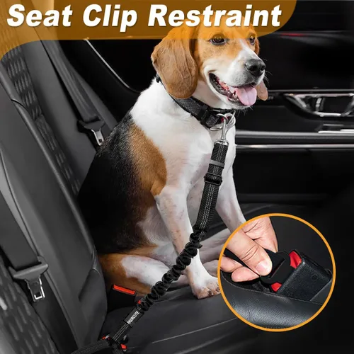Vista 3 de Juego de 3 piezas de cinturón de seguridad retráctil para perro, cinturón de seguridad ajustable para reposacabezas de vehículo, ajustable