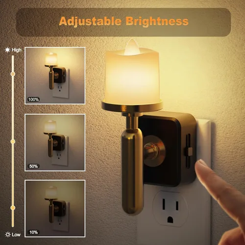 Vista 2 de JandCase Luz Nocturna de Vela, Luces Nocturnas que se Enchufan a la Pared, Blanco Suave 3000K, Brillo Ajustable 0-100LM, Sensor de Anochecer a
