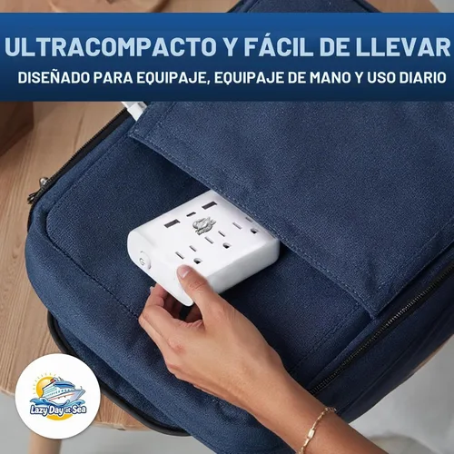 Vista 7 de Regleta de alimentación sin sobretensión (6 en 1) compatible con cruceros con 3 salidas de CA, 2 puertos USB y 1 USB-C, 2500W, carnaval, noruego