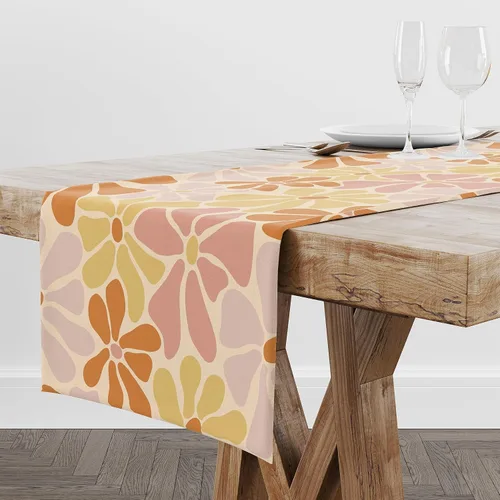 Vista 11 de Camino de mesa de flores de los años 60 y 70, retro, bohemio, hippie, para niños, niñas, fiesta, hogar, cocina, mesa, decoración, 36 x 13 pulgadas