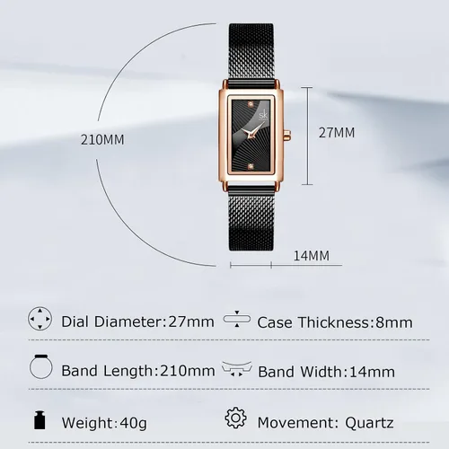 Vista 5 de RORIOS Reloj para mujer, esfera rectangular, reloj analógico de cuarzo con correa de malla de acero inoxidable, reloj de pulsera clásico para mujer