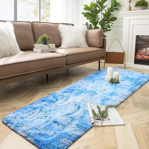 Vista 27 de DweIke Alfombras de pasillo beige esponjosas para dormitorio, 2 x 6 pies, alfombra larga de felpa suave para niñas y niños, antideslizante y lavable