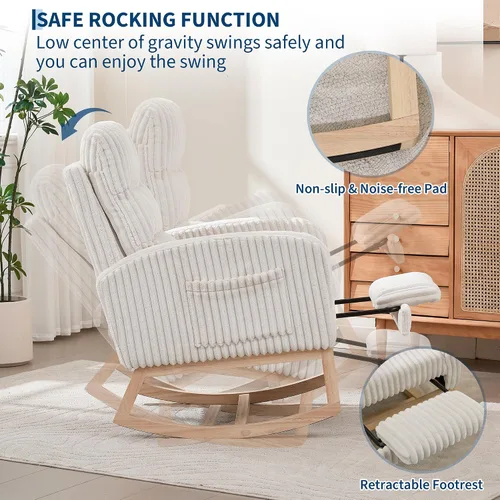 Vista 3 de GarveeHome Mecedora para guardería con reposapiés, balancín deslizante con Beige