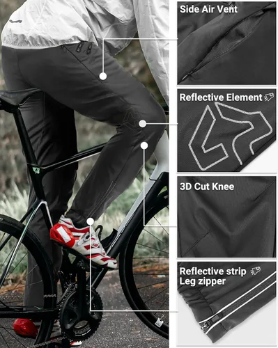 Vista 4 de Outdoor Ventures Pantalones de ciclismo para hombre, resistentes al viento, pantalones deportivos impermeables para ciclismo y correr
