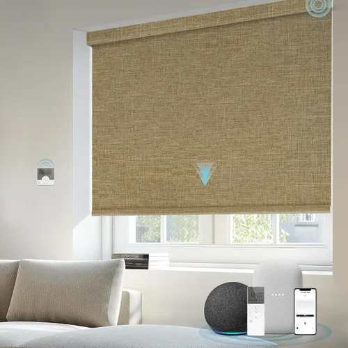 Vista 34 de Motorized Light Filtering Shades Compatible with Alexa Google Smart Blinds Automatic Window Shade Remote Control 70% Blackout Sunny Black