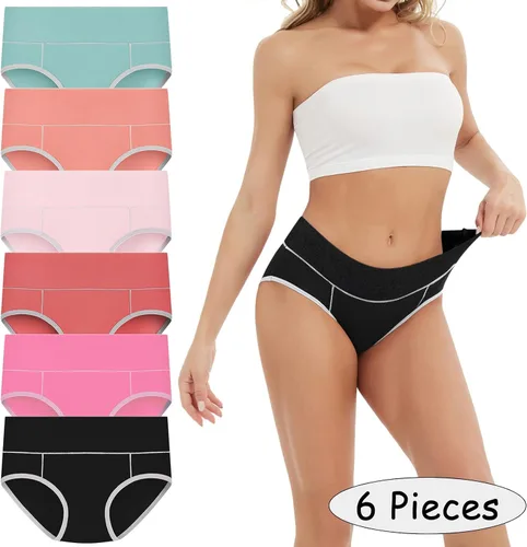 Vista 3 de HDPPNQ Ropa interior para mujer, paquete de 6 unidades, ropa interior de algodón elástico de cintura alta, suaves y transpirables