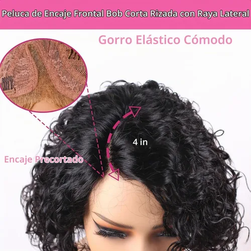 Vista 3 de Pelucas de cabello humano rizado profundo, parte lateral, encaje frontal precortado, encaje frontal para usar y llevar, peluca sin pegamento