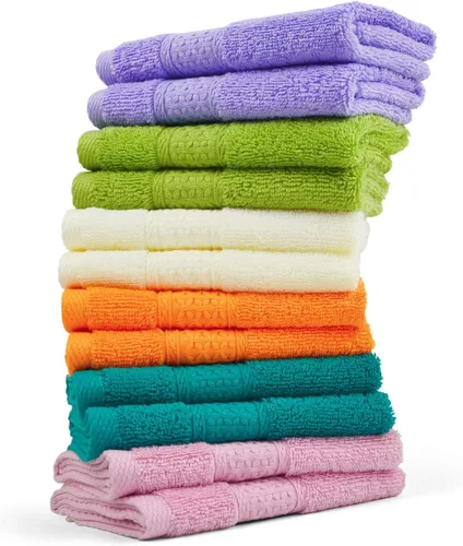 Vista 10 de Cleanbear Paquete de 12 paños de baño 100 % algodón, 13 x 13 pulgadas, 12 colores surtidos (multicolor, 12)