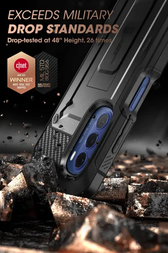 Vista 2 de SUPCASE - Funda para Moto G Stylus 5G (2022) con protector de pantalla y soporte, color negro Built-in Kickstand, 360° Rotating Belt Clip, Heavy