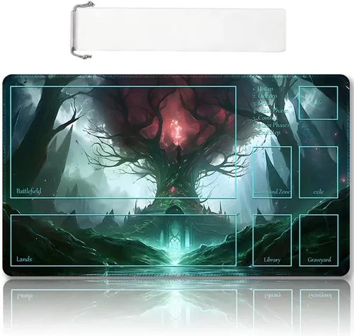 Vista 31 de Tapete de juego MTG cosido de alta calidad con zonas y parte trasera de goma antideslizante, tapete de juego TCG para MTG y otros juegos de cartas