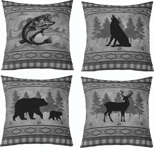 Vista 36 de Feelyou Fundas de Almohada Decorativas de León 16"x16" Juego de 4 Funda de Cojín Suave de Tigre Decoración de Lobo Funda de Almohada de Leopardo