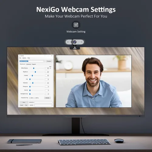 Vista 4 de NexiGo N660P - Cámara web 1080P 60FPS con control de software, micrófono dual y cubierta, enfoque automático, cámara web USB HD para ordenador