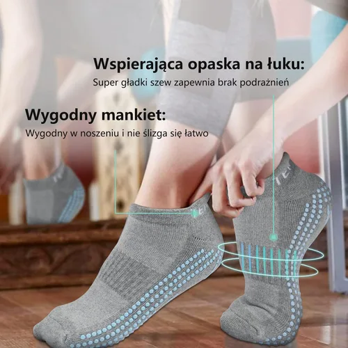 Vista 5 de 3 pares de calcetines antideslizantes con agarre antideslizante, para yoga, pilates, barre, fitness, artes marciales, mujeres y hombres