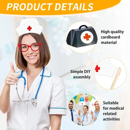 Vista 3 de Kit de 40 accesorios profesionales para cabina de fotos médicas para eventos de adultos, celebraciones de oficina dental, graduación de médico