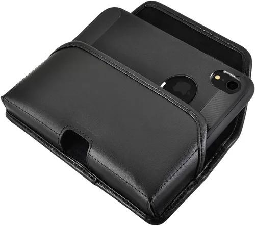 Vista 7 de Turtleback Funda diseñada para iPhone 11 (2019) y iPhone XR (2018), funda de piel negra con clip ejecutivo para cinturón, horizontal