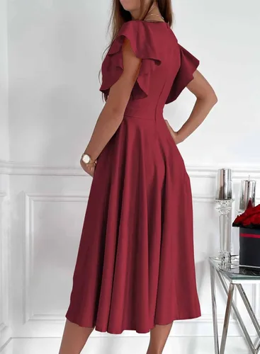 Vista 2 de Dokotoo Vestido de fiesta elegante con cuello en V para mujer, vestido de manga corta, vestido de patinadora, vestidos de invitados de boda