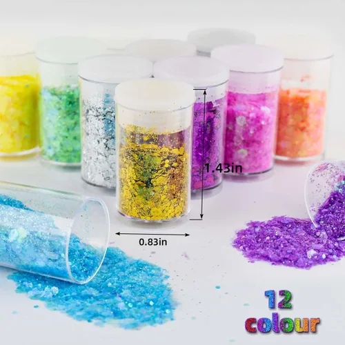 Vista 2 de 12 colores de purpurina gruesa para la cara, sin pegamento, cosmética para el cuerpo, uñas, ojos, arte del cabello, vaso de resina holográfica
