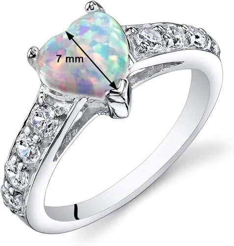 Vista 3 de Peora Anillo de corazón de ópalo de fuego blanco creado para mujer, plata de ley 925, forma de corazón de 1 quilate de 0.18 pulgadas, ajuste cómodo