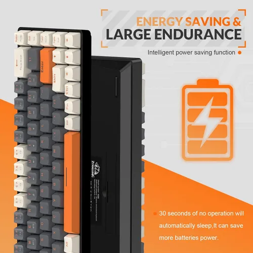 Vista 7 de MAGIC-REFINER Teclado mecánico 60% inalámbrico, Bluetooth 5.02.4GHz con receptor 2 en 1 de modo dual, teclado ergonómico compacto de 68 teclas