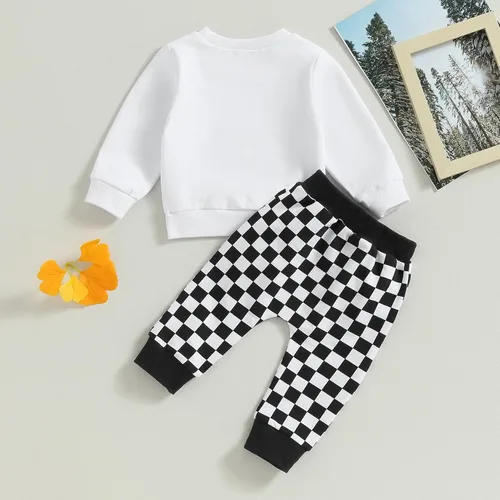 Vista 4 de Conjunto de 2 piezas de sudadera de manga larga con cuello redondo y estampado de letras de tractor para niño pequeño