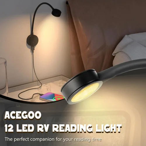 Vista 2 de acegoo Luz de Lectura LED de 12 V, lámpara de lectura de cabecera de barco RV, luz de cama de cuello flexible de 12 voltios para cámper van