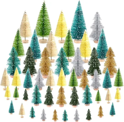 Vista 8 de KUUQA árboles de Navidad Escarchado de nieve, adorno de nieve de invierno, decoraciones de Navidad, modelo de diorama, árboles de tamaño pequeño