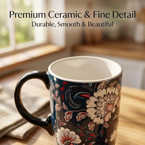 Vista 2 de Topadorn Taza de Café de Cerámica de Porcelana Latte Taza de Té con Tapa y Caja de Regalo 17oz, Flor Azul