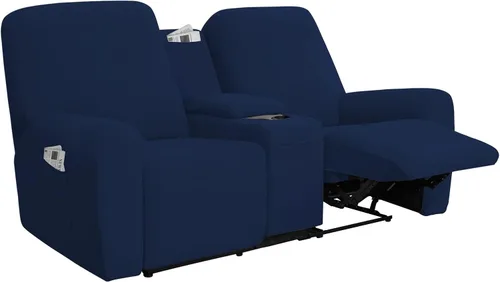 Vista 10 de Easy-Going - Funda elástica para sofá reclinable biplaza con consola central, cubierta suave de vellón ajustada, 2 asientos, con soporte y Negro