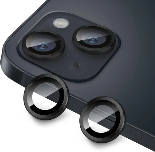 Vista 8 de Compatible con iPhone 14 y 14 Plus, protector de lente de cámara antiarañazos, protector de pantalla de vidrio templado 9H, anillo de cámara a Negro