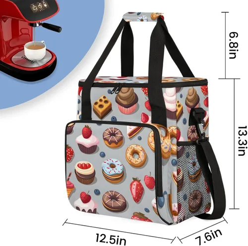 Vista 2 de Bolsa de viaje para cafetera con forma de donut para Keurig K-Mini/K-Mini Plus con aislamiento impermeable con bolsillos para K-Cup portátil de una