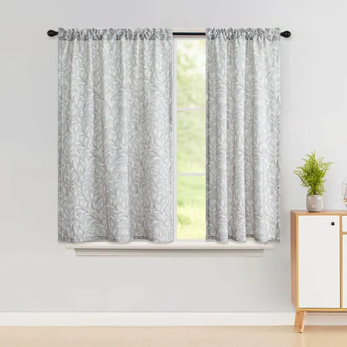 Vista 39 de VOGOL Cortinas con estampado de pájaros campestres, 30 x 24 pulgadas, 2 paneles, beige Linen Look Texture, Decorative Small Window Treatment