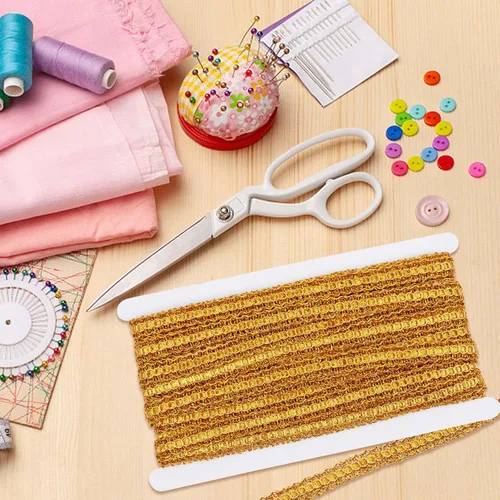 Vista 5 de GORGECRAFT 15 yardas de cinta tejida con borde metálico, diseño de trenza de poliéster para coser, con purpurina, adornos decorativos