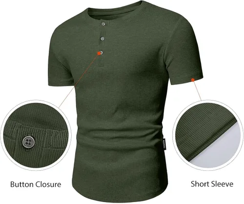 Vista 3 de JMIERR Camisas Henley para hombre con cuello redondo y botones