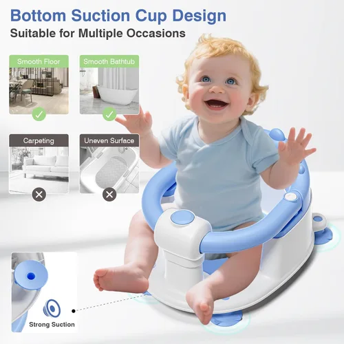 Vista 3 de Asiento de baño para bebés de 5 meses en adelante, asiento de baño antideslizante para sentarse, cojín suave y diseño compacto, asiento de bañera