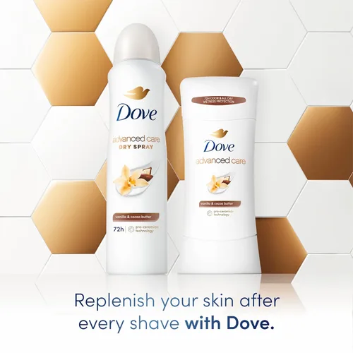 Vista 3 de Dove Advanced Care - Desodorante antitranspirante en barra de vainilla y manteca de cacao, 3 unidades, desodorante antitranspirante con tecnología