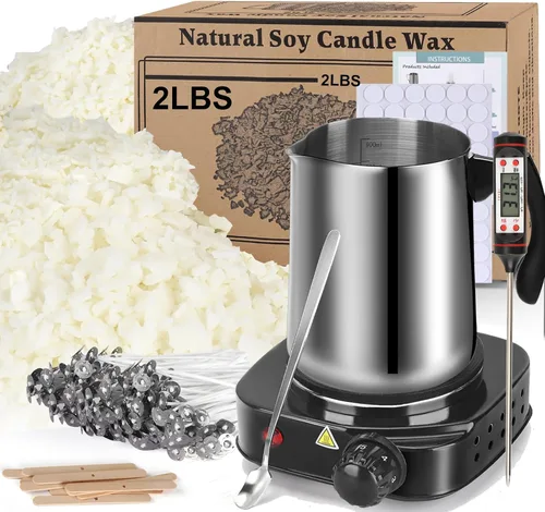 Vista 11 de Kit de suministros para hacer velas de cera de soja, cera de soja natural para hacer velas, kit de arte y manualidades DIY para adultos