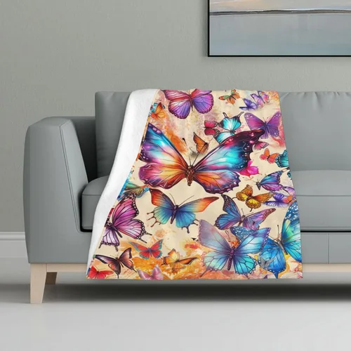Vista 2 de Manta de mariposa de 40 x 30 pulgadas, franela con temática de mariposas lindas y coloridas, manta suave para siesta en el hogar, oficina