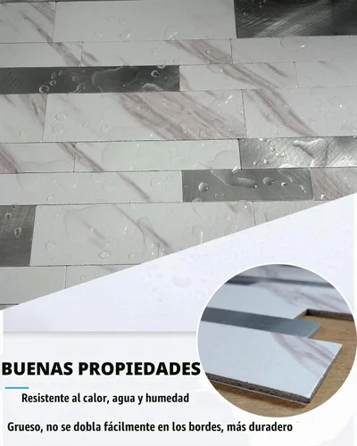 Vista 3 de XUANINY 10 hojas de azulejos metálicos despegar y pegar para protector contra salpicaduras, autoadhesivos de aluminio 3D, adhesivos de pared