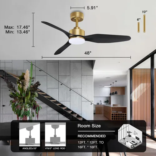Vista 7 de Hoenofly - Ventiladores de techo inteligentes de 48 pulgadas con luces LED, control remoto, motor CC silencioso, regulable, ventilador de techo
