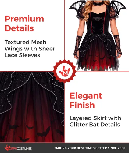Vista 3 de Morph Disfraz Gótico Vampiro Murciélago Vestido Corto Disfraz Niñas