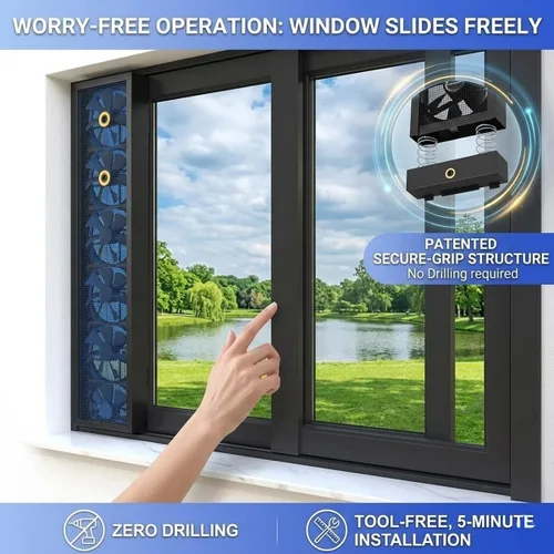 Vista 6 de Ventilador de ventana vertical delgado para ventanas corredizas, inserto de ventilador de escape reversible, sin taladro, ventilador de escape Blanco