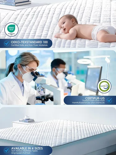 Vista 8 de Cubrecolchón de espuma viscoelástica tamaño individual, doble capa de espuma viscoelástica de gel y almohada superior para alivio de presión