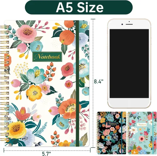 Vista 2 de Cuaderno Chopet - Paquete de 3 cuadernos en espiral A5 con líneas, cuaderno de 8.3" x 6" con papel grueso, cuaderno de diario clásico con rayas