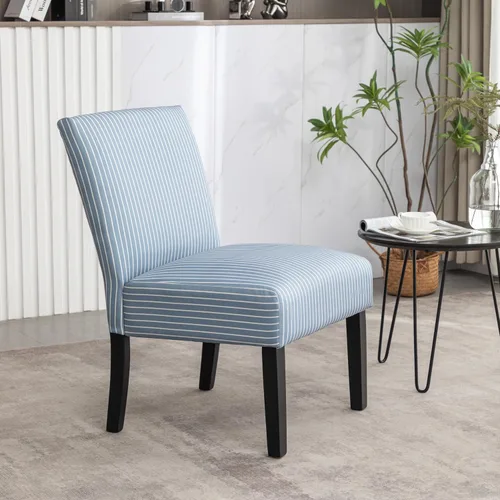 Vista 3 de Roundhill Furniture Botticelli - Silla tapizada con diseño de rayas azules