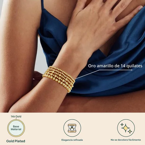 Vista 3 de adoyi - Pulseras de oro para mujer, impermeables, con cuentas de bolas chapadas en oro de 14K, pulseras ajustables apilables para regalos