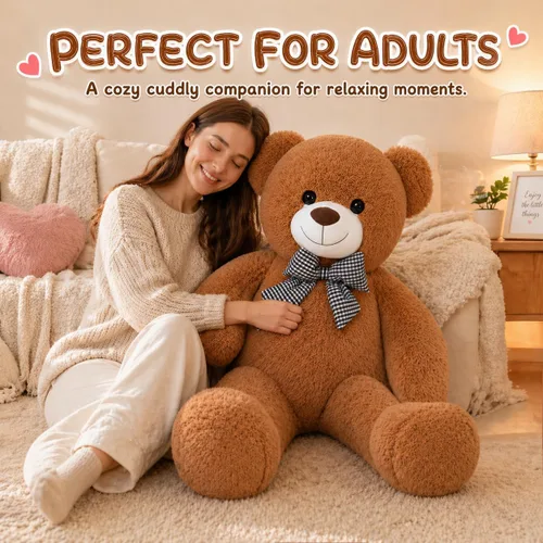 Vista 4 de Oso de peluche gigante de 47 pulgadas, animal de peluche marrón grande de 4 pies, oso de peluche de chocolate suave, regalos para novias, niños