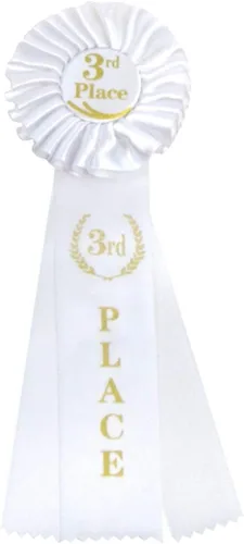 Vista 2 de Treasure Gurus 3er Tercer Lugar Deluxe Roseta Cinta Blanca Premium Clase Escolar Deportes Mención Honorífica Premio