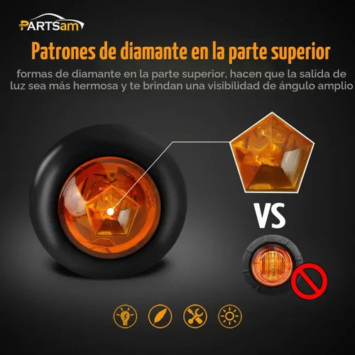 Vista 3 de Partsam 20 luces LED ámbar de 3/4 pulgadas con enchufe, mini indicadores redondos sellados de 3/4 pulgadas, luces de parrilla para camión, remolque