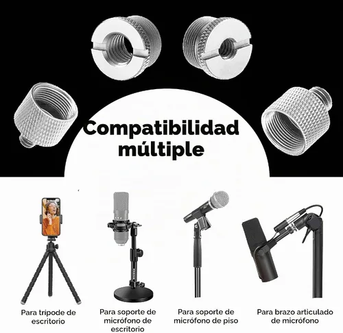 Vista 5 de IXTECH Juego de Adaptadores para Soporte de Micrófono - Kit de 8 Piezas de Adaptadores de Trípode de Metal - 5/8 Hembra a 3/8 Macho y 1/4 Hembra a 9