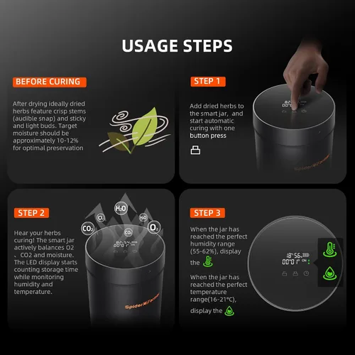 Vista 8 de Spider Farmer Envase al vacío Smart Curing Jar 2L para almacenamiento